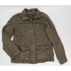 Eddie Bauer Chore‎ Barn Coat Womens Small Brown Olive Full Zip Button Outdoor